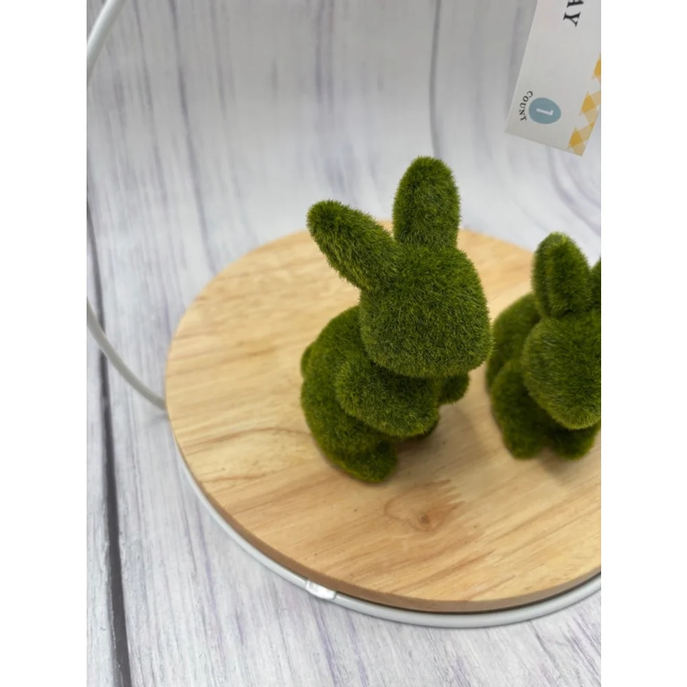 Easter bunny ear wire tray with two small mass green bunnies